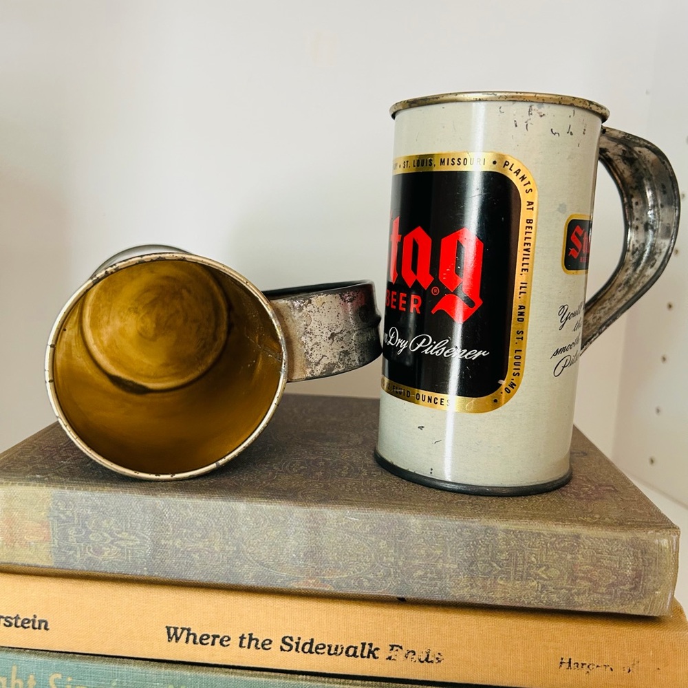 Vintage Cabincore Handmade Aluminum Stag Beer Mug Set